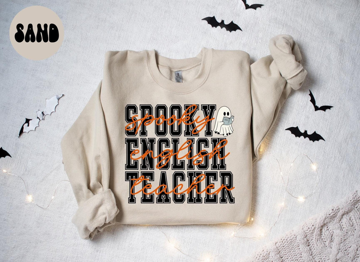 ENGLISH Teacher Spooky Halloween Sweatshirt Gifts for Her Funny Sweater Shirt Cozy Comfy Unique Sweatshirt – Fan Favorite · Trending Graphic Apparel