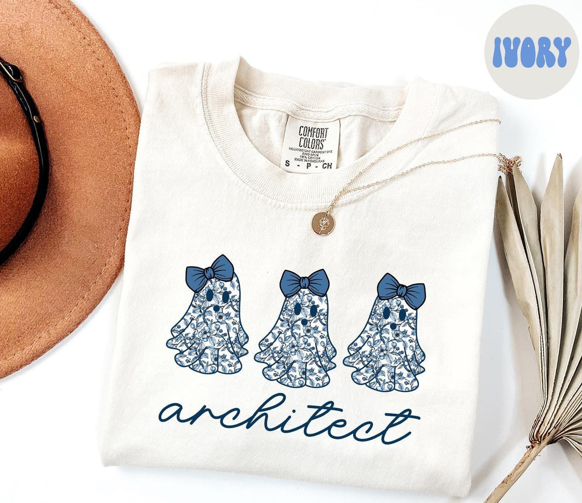 Architect French Blue Toile Halloween Ghosts Coquette Floral Shirt Gifts Comfort Colors Tshirt Crewneck Tee Crew Neck Women Graphic Tee – Premium Graphic · Must-Have Style