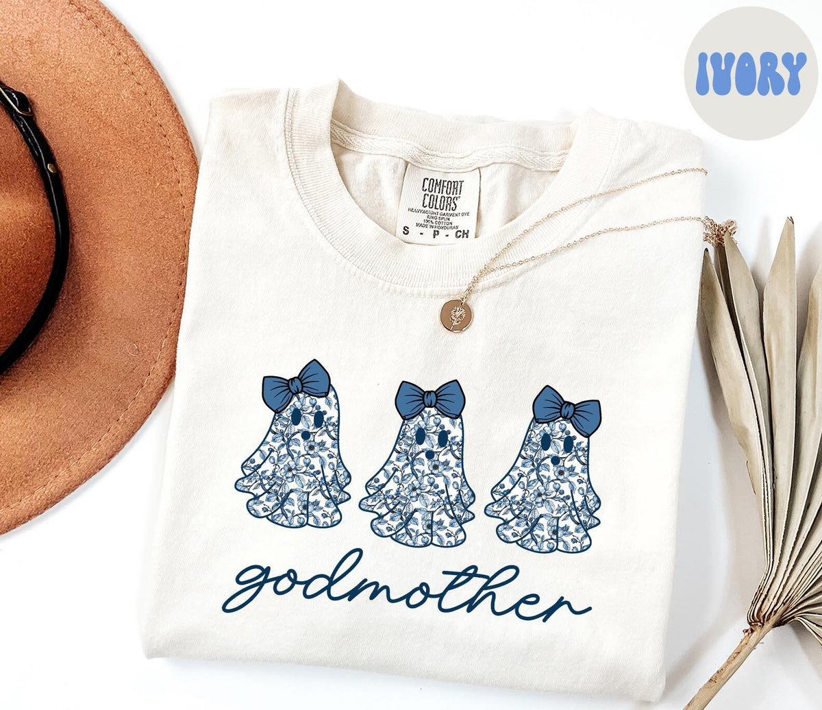 Godmother French Blue Toile Halloween Ghosts Coquette Floral Shirt Gifts Comfort Colors Tshirt Crewneck Tee Crew Neck Women Graphic Tee – Easygoing Wear · Must-Have Style