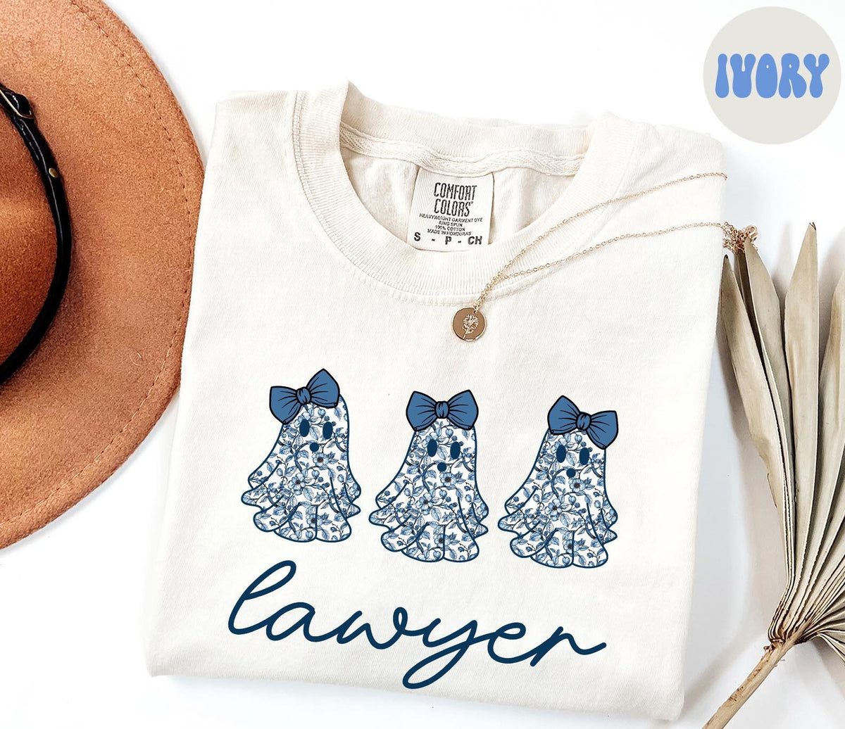 Lawyer French Blue Toile Halloween Ghosts Coquette Floral Shirt Gifts Comfort Colors Tshirt Crewneck Tee Crew Neck Women Graphic Tee – Aesthetic Look · Trending Graphic Apparel