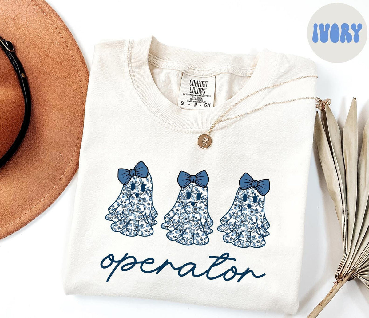 Operator French Blue Toile Halloween Ghosts Coquette Floral Shirt Gifts Comfort Colors Tshirt Crewneck Tee Crew Neck Women Graphic Tee – Premium Graphic · Must-Have Style