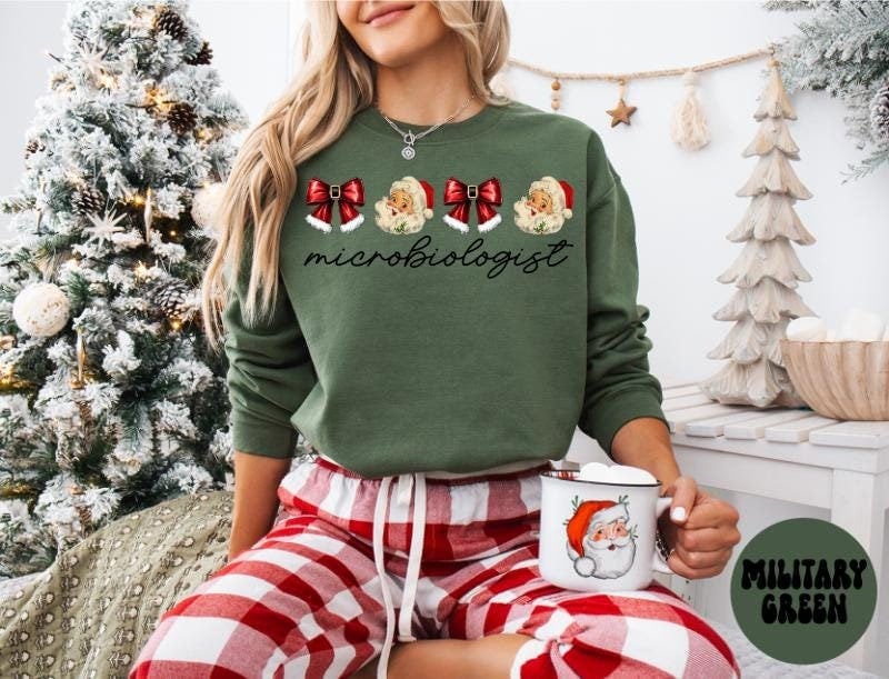 Microbiologist Microbiology Christmas Coquette Sweatshirt Gifts Funny Jumper Shirt Funny Christmas Crewneck Long Sleeve Cozy Sweatshirt – Warm & Stylish · Perfect For Daily Wear