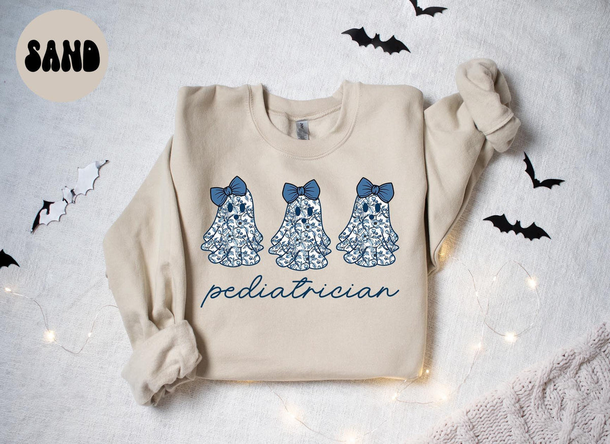 Pediatrician French Blue Toile Halloween Ghosts Coquette Floral Sweatshirt Gifts for Her Funny Sweater Shirt Cozy Comfy Unique Sweatshirt – Feel-Good Design · Top Pick For Any Outfit