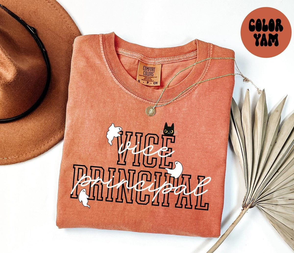 Vice Principal Halloween Ghost Cat Shirt Gifts Comfort Colors Tshirt Crewneck Tee Crew Neck Men Women Graphic Tee – Easygoing Wear · Perfect For Daily Wear