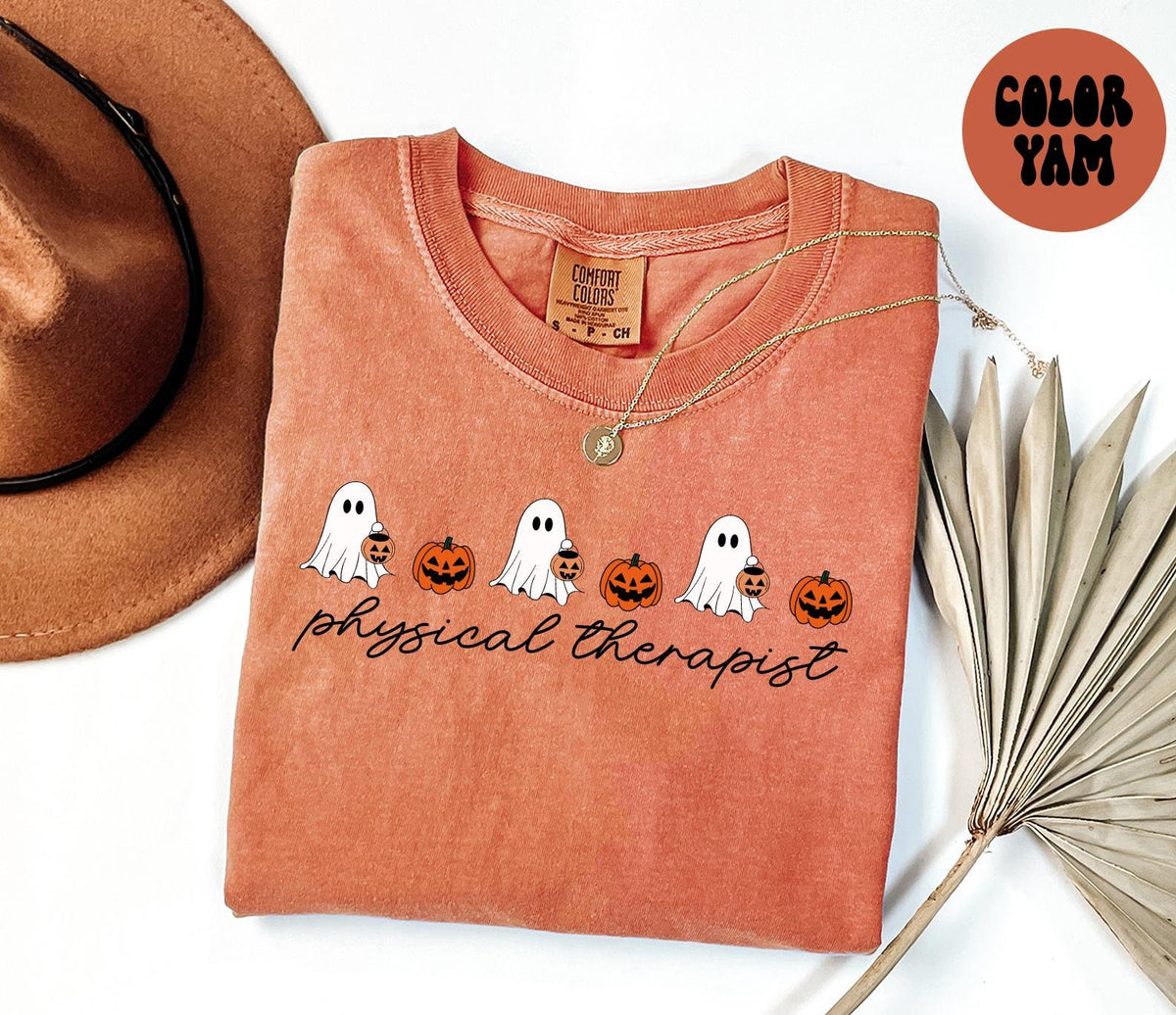 Physical Therapist PT Halloween Ghost Pumpkin Shirt Gifts Comfort Colors Tshirt Crewneck Tee Crew Neck Men Women Graphic Tee – Warm & Stylish · Top Pick For Any Outfit