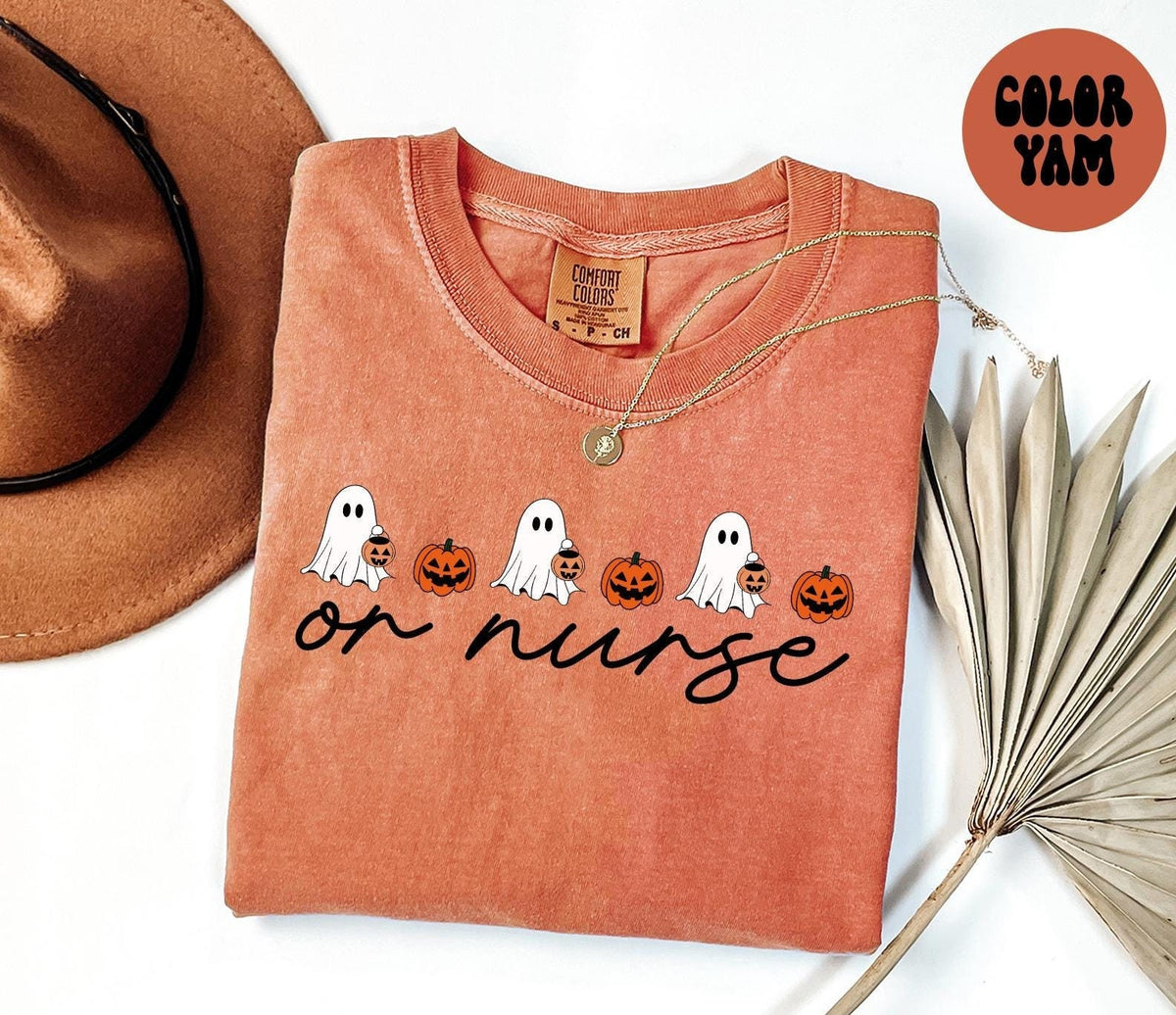 OR Nurse Operatoom Room Nursing Grad Halloween Ghost Pumpkin Shirt Gifts Comfort Colors Tshirt Crewneck Tee Crew Neck Men Women Graphic Tee – Fan Favorite · Trending Graphic Apparel