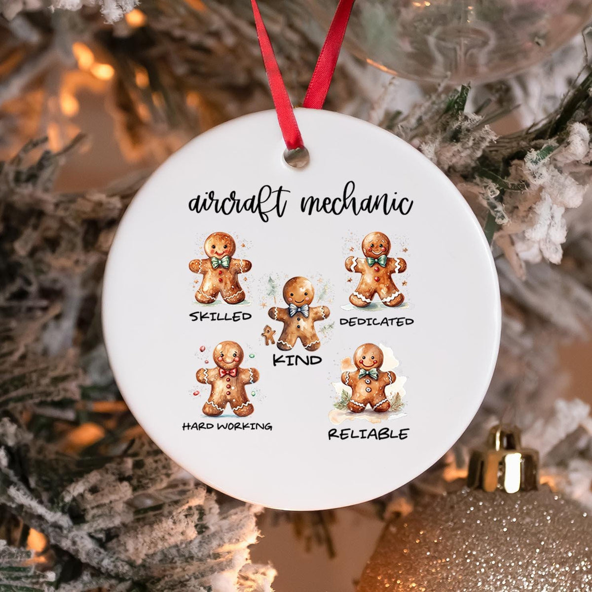 Aircraft Mechanic Gingerbread Man Cookie Ornament Gifts Round Christmas Stocking Stuffer Graphic Tee – Bold Style · Must-Have Style