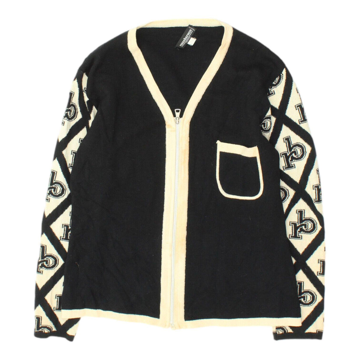 Roccobarocco Womens Black Full Zip Knit Cardigan Vintage High End Jumper VTG Graphic Tee – Easygoing Wear · Top Pick For Any Outfit