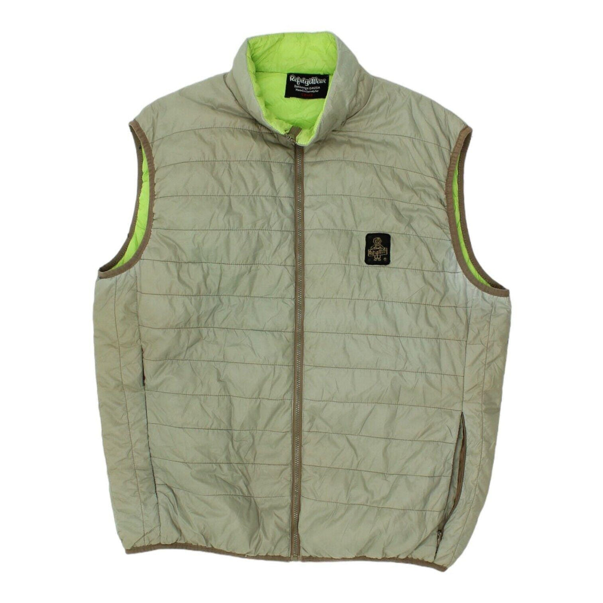 RefrigiWear Mens Grey Padded Gilet Vintage Designer Sleeveless Puffer Jacket Graphic Tee – Everyday Comfort · Great Gift For Fans