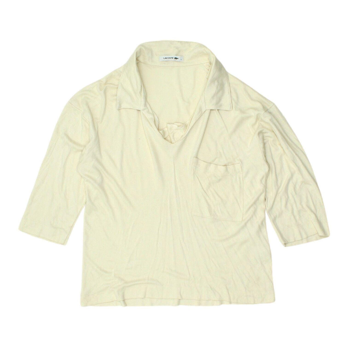 Lacoste Womens Beige Half Sleeve Collared Top Vintage High End Designer VTG Graphic Tee – Soft Feel · Top Pick For Any Outfit