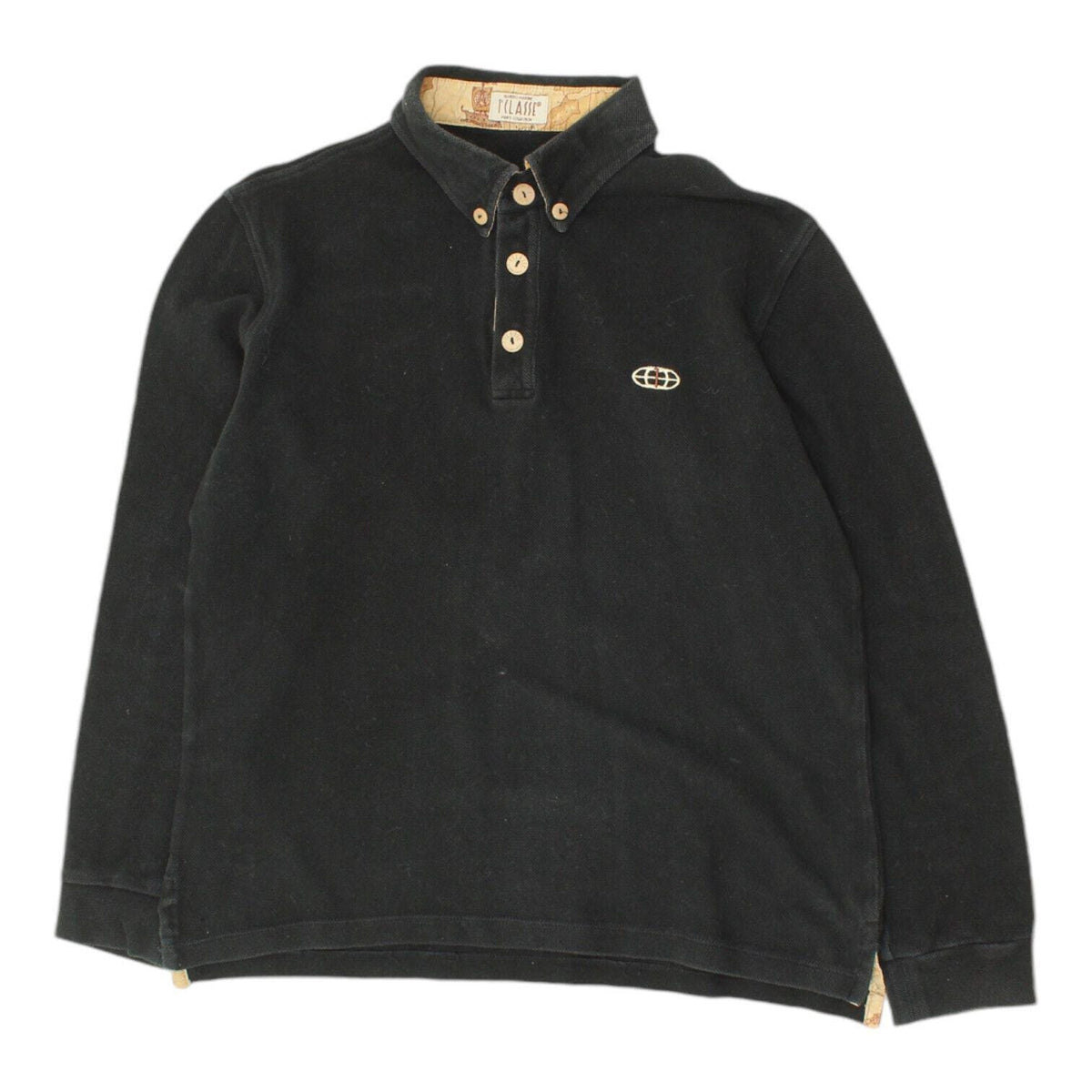Alviero Martini 1A Classe Mens Black Long Sleeve Polo Shirt Vintage Designer Graphic Tee – Easygoing Wear · Perfect For Daily Wear