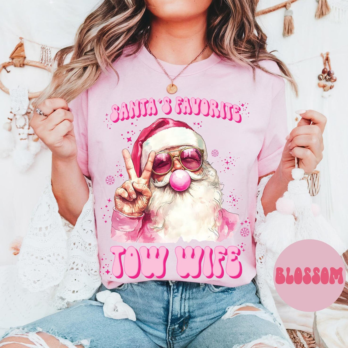 Tow Wife Truck Driver Christmas Shirt Tow Wife Truck Driver Gifts Pink Christmas Santa Tee Comfort Colors Tshirt Graphic Tee – Soft Feel · High-Quality Print