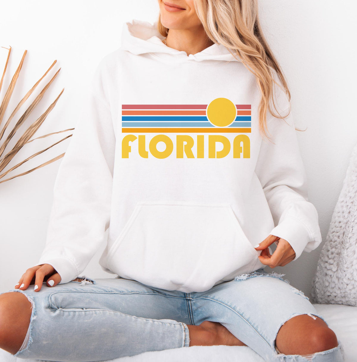 Florida Hoodie Retro Sunrise Unisex Florida Hoodie Sweatshirt Personalization Available Hoodie – Cozy Vibes · High-Quality Print
