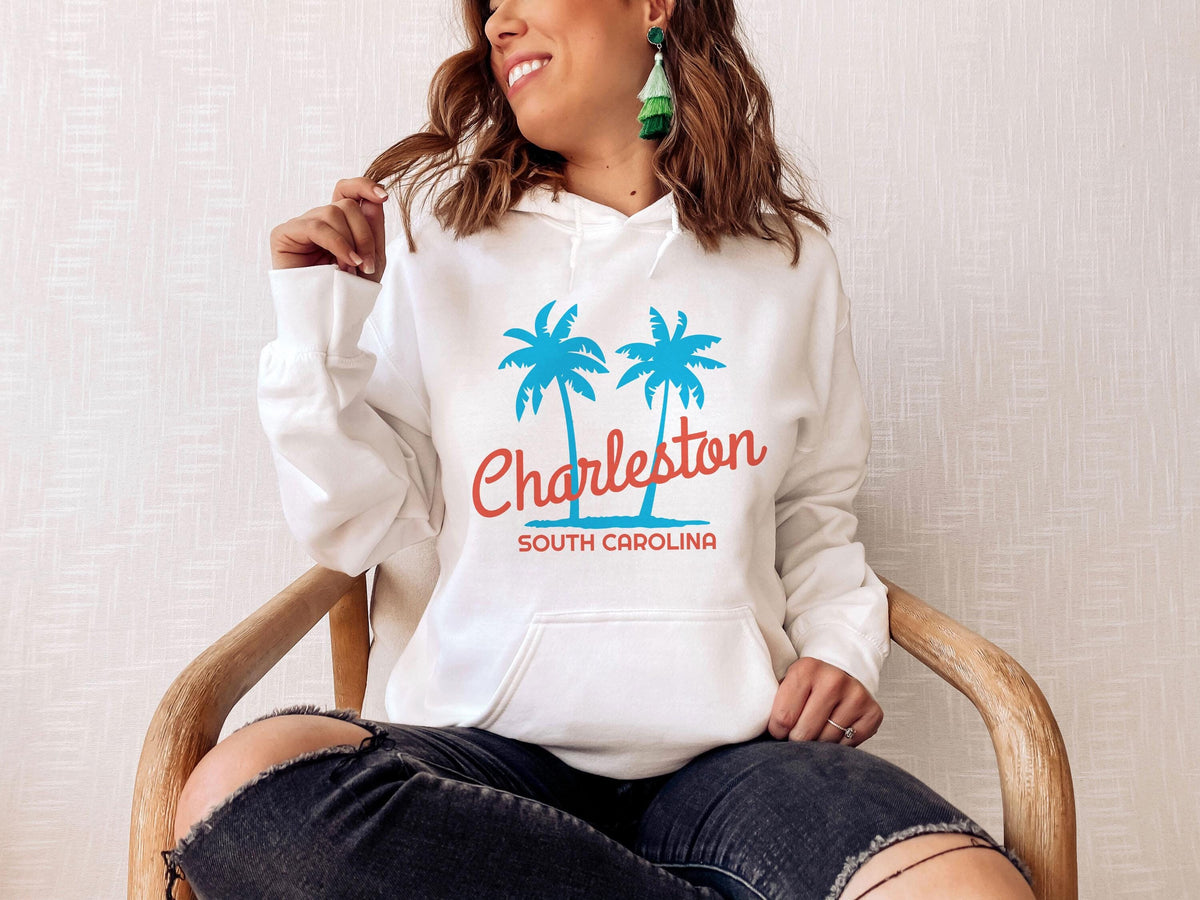 Charleston South Carolina Hoodie Retro Unisex Charleston Hoodie Sweatshirt Personalization Available Hoodie – Everyday Comfort · High-Quality Print