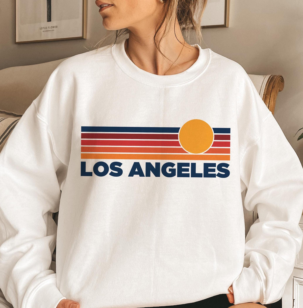 Los Angeles California Sweatshirt Retro Sun Unisex Los Angeles Vintage Inspired Warm Pullover Jumper Personalization Available Sweatshirt – Soft Feel · High-Quality Print