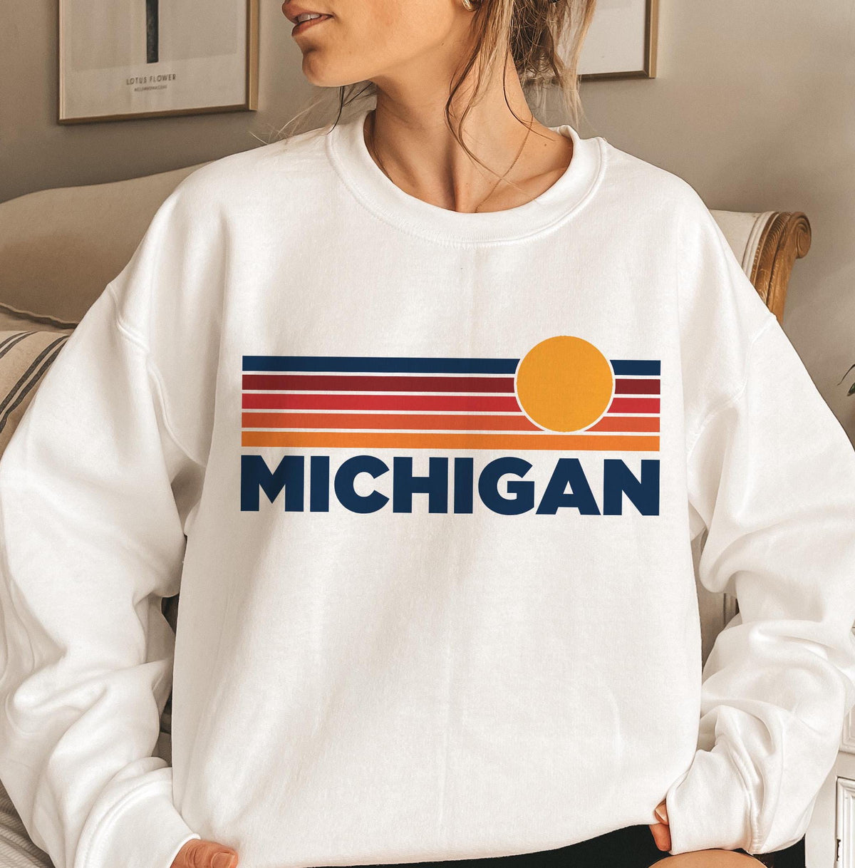 Michigan Sweatshirt Retro Sun Unisex Vintage Michigan Inspired Warm Pullover Jumper Personalization Available Sweatshirt – Warm & Stylish · Perfect For Daily Wear