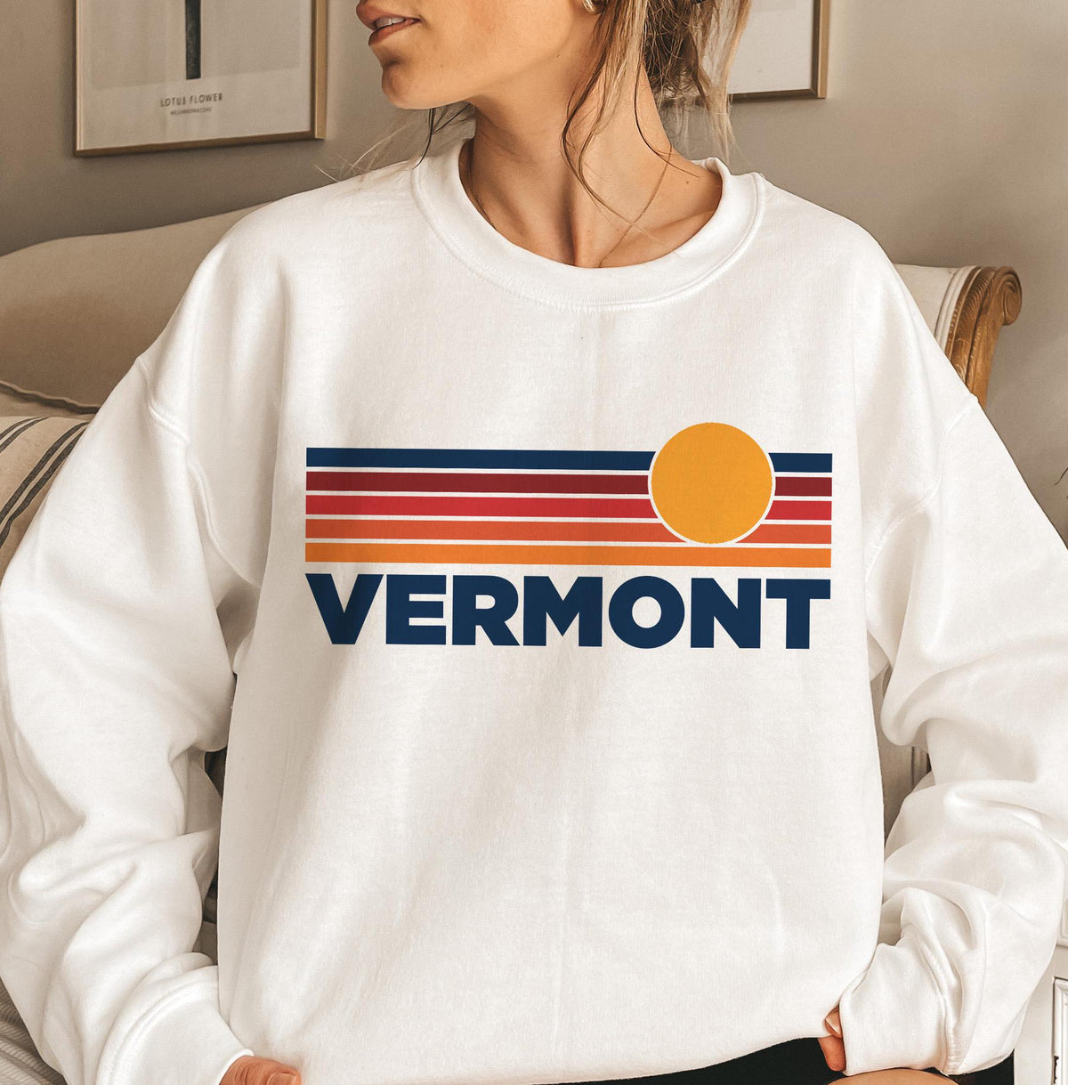 Vermont Sweatshirt Retro Sun Unisex Vintage Vermont Inspired Warm Pullover Jumper Personalization Available Sweatshirt – Premium Graphic · High-Quality Print