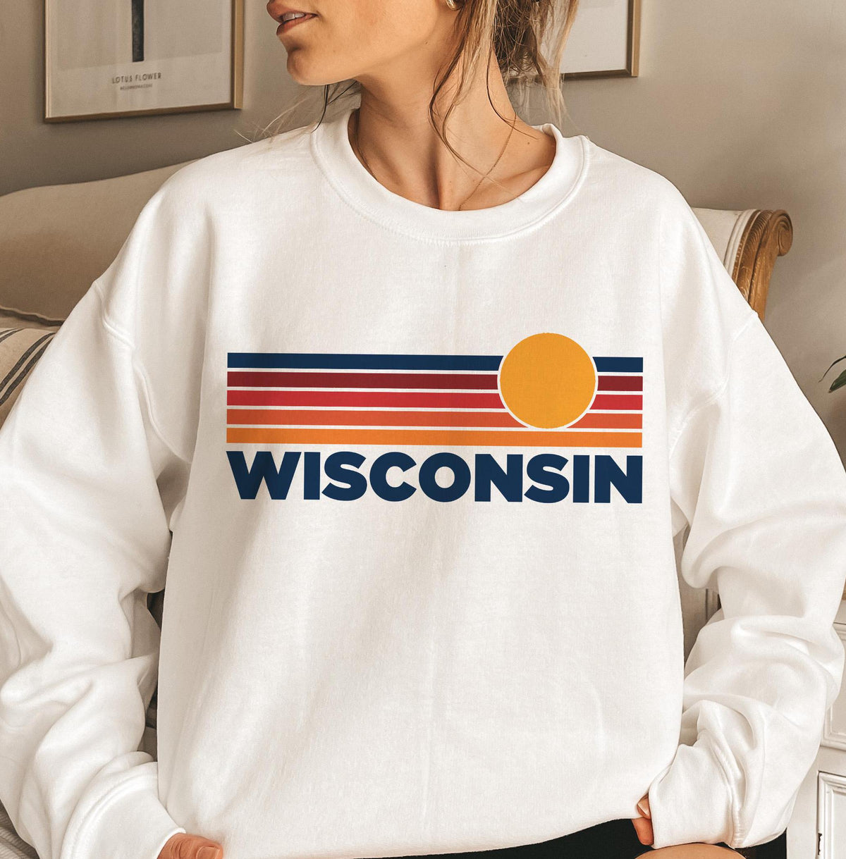 Wisconsin Sweatshirt Retro Sun Unisex Vintage Wisconsin Inspired Warm Pullover Jumper Personalization Available Sweatshirt – Bold Style · Must-Have Style
