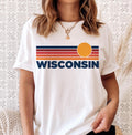 Wisconsin TShirt Retro Sun Ombre Unisex Tee Vintage Wisconsin Tee Mountain Sun Tee Wisconsin Souvenir Shirt Personalization Available Graphic Tee – Aesthetic Look · Perfect For Daily Wear