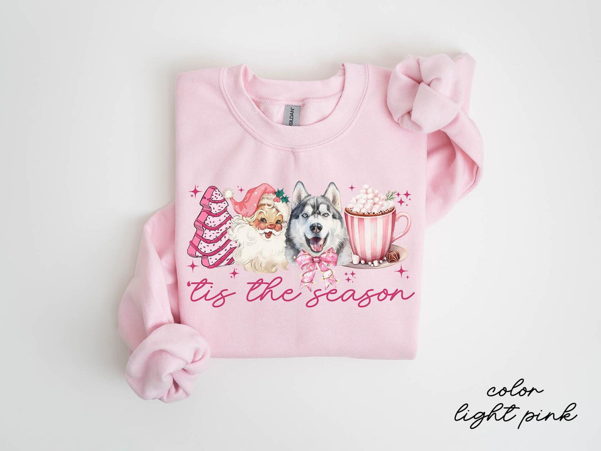 Siberian Husky Dog Christmas Sweatshirt Siberian Husky Dog Christmas Gifts Pink Christmas Crewneck Sweater Shirt Women Sweatshirt – Soft Feel · Great Gift For Fans