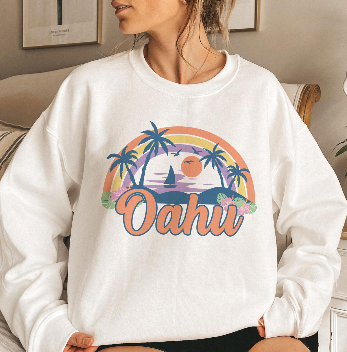 Oahu Hawaii Sweatshirt Unisex Retro Beach Crewneck Oahu Sweatshirt Personalization Available Sweatshirt – Easygoing Wear · Top Pick For Any Outfit