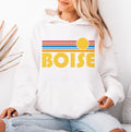 Boise Idaho Hoodie Retro Sunrise Unisex Boise Sweatshirt Personalization Available Hoodie – Everyday Comfort · Trending Graphic Apparel