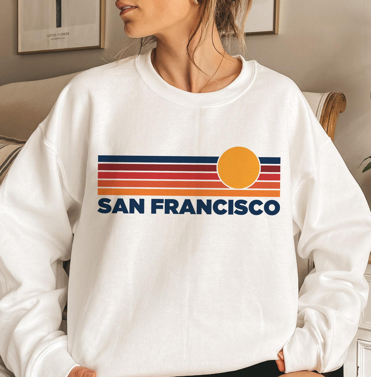 San Francisco California Sweatshirt Retro Sun Unisex San Francisco Vintage Inspired Warm Pullover Jumper Personalization Available Sweatshirt – Soft Feel · High-Quality Print