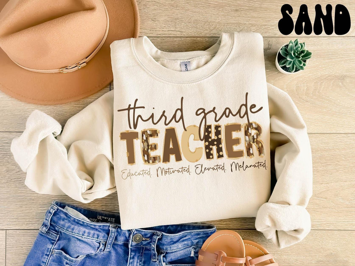 Melanated Third Grade Teacher Life Sweatshirt Black 3rd Grade Teacher Gifts Black History Month Crewneck Shirt Women Sweatshirt – Fan Favorite · Great Gift For Fans