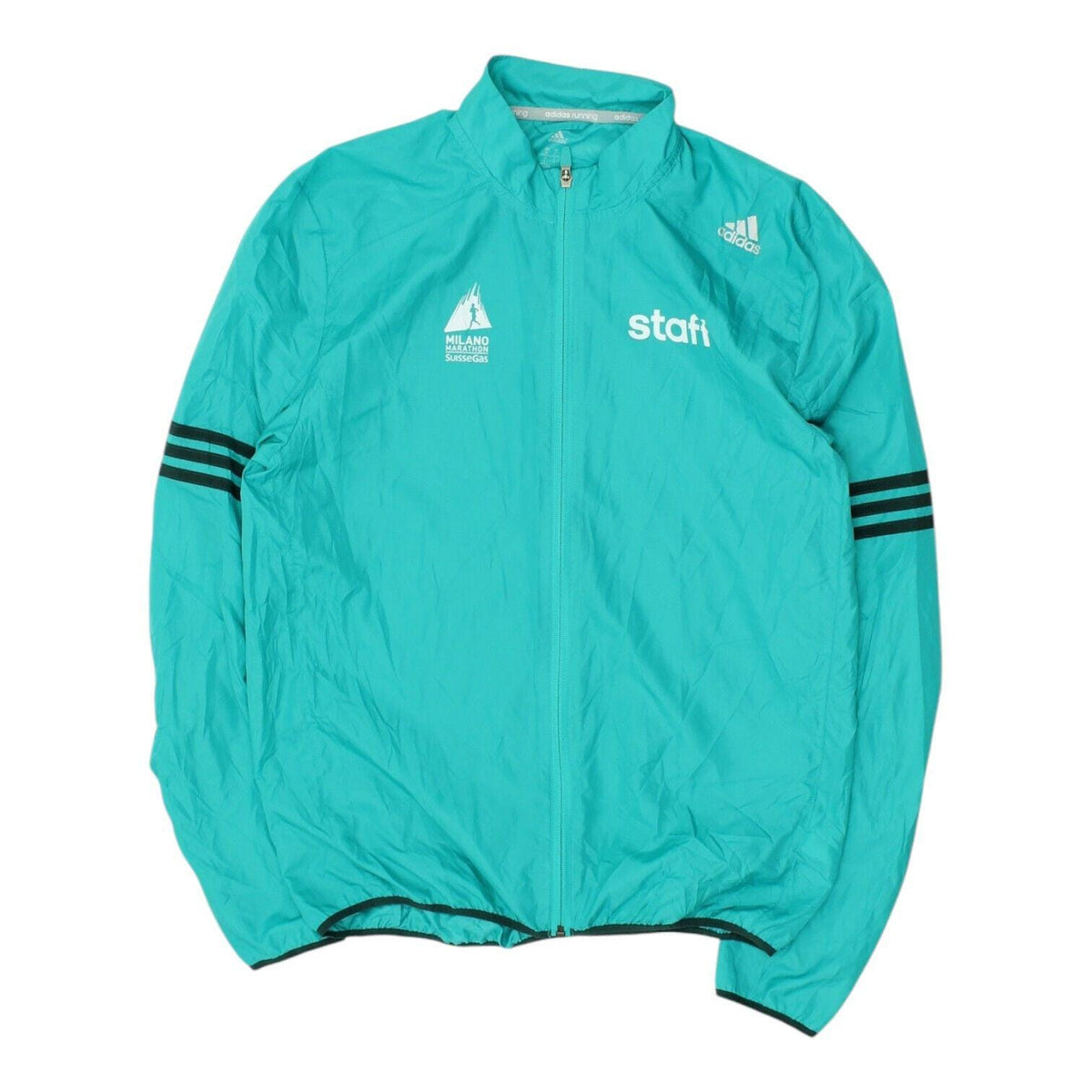 Milan Marathon Staff Mens Turquoise Adidas Running Jacket Fitness Windbreaker Graphic Tee – Bold Style · Perfect For Daily Wear