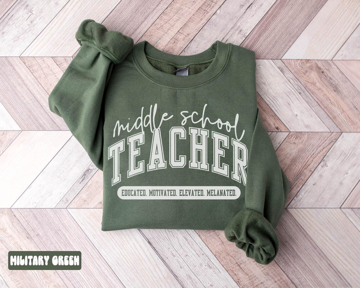 Melanated Middle School Teacher Sweatshirt Black Middle School Teacher Gifts Graduation Gifts Black History Month Crewneck Shirt Women Sweatshirt – Warm & Stylish · Great Gift For Fans