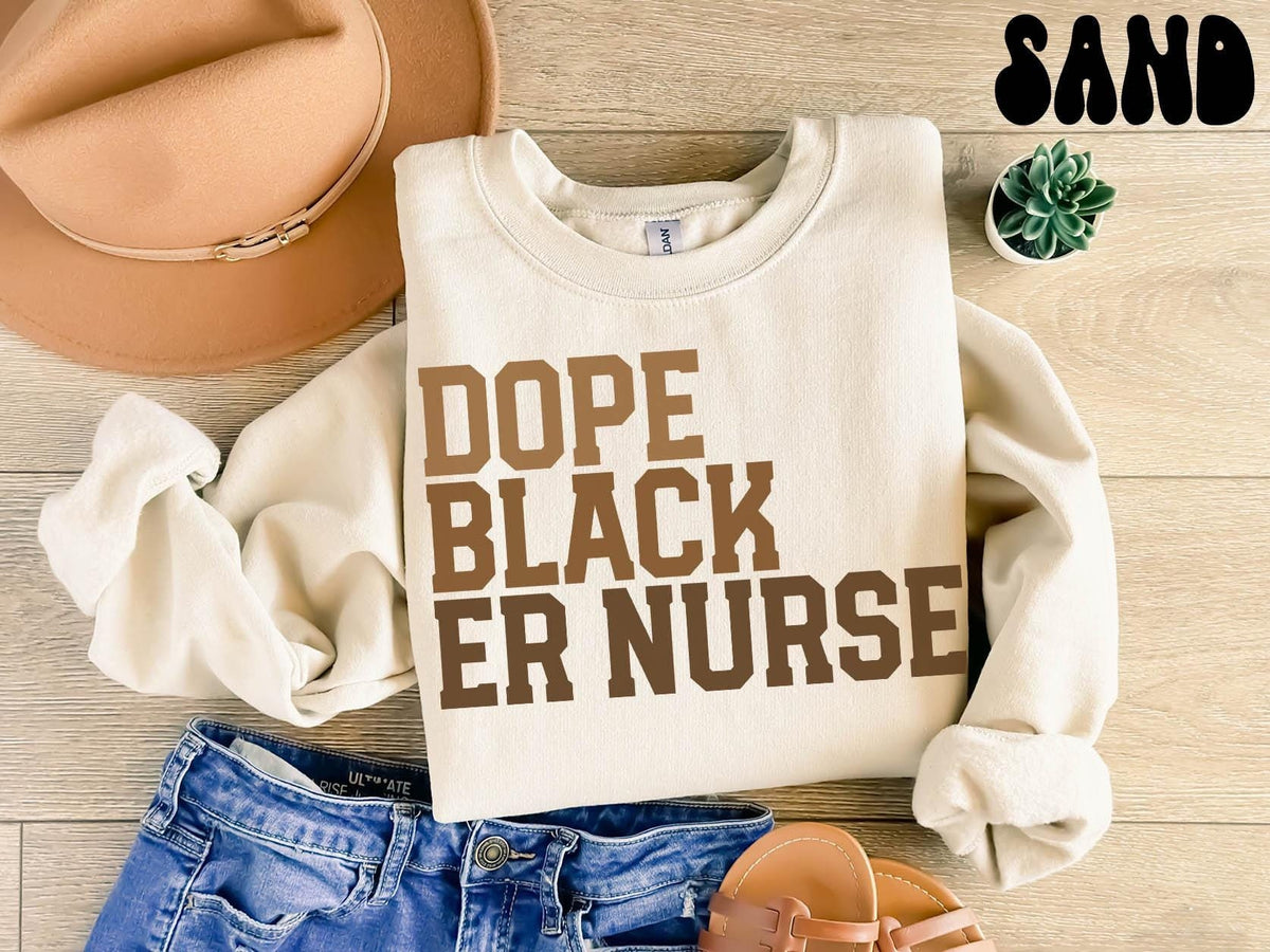Dope Black ER Nurse Sweatshirt Melanated ER Nurse Gifts Graduation Gifts Black History Crewneck Shirt Educated Sweatshirt – Soft Feel · Top Pick For Any Outfit