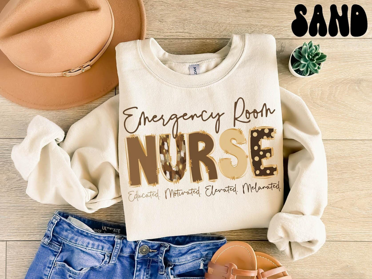 Melanated ER Nurse Life Sweatshirt Black Emergency Room Nurse Gifts Black History Month Crewneck Shirt Women Sweatshirt – Premium Graphic · Top Pick For Any Outfit