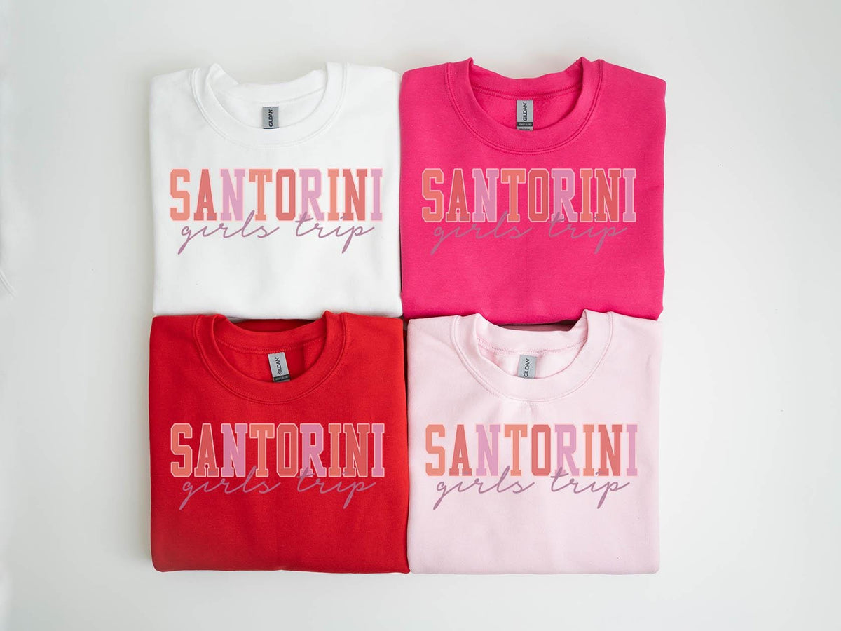 Santorini Sweatshirt Girls Trip Sweatshirt Vacation Matching Group Crewneck Shirt Long Sleeve Sweatshirt – Easygoing Wear · High-Quality Print