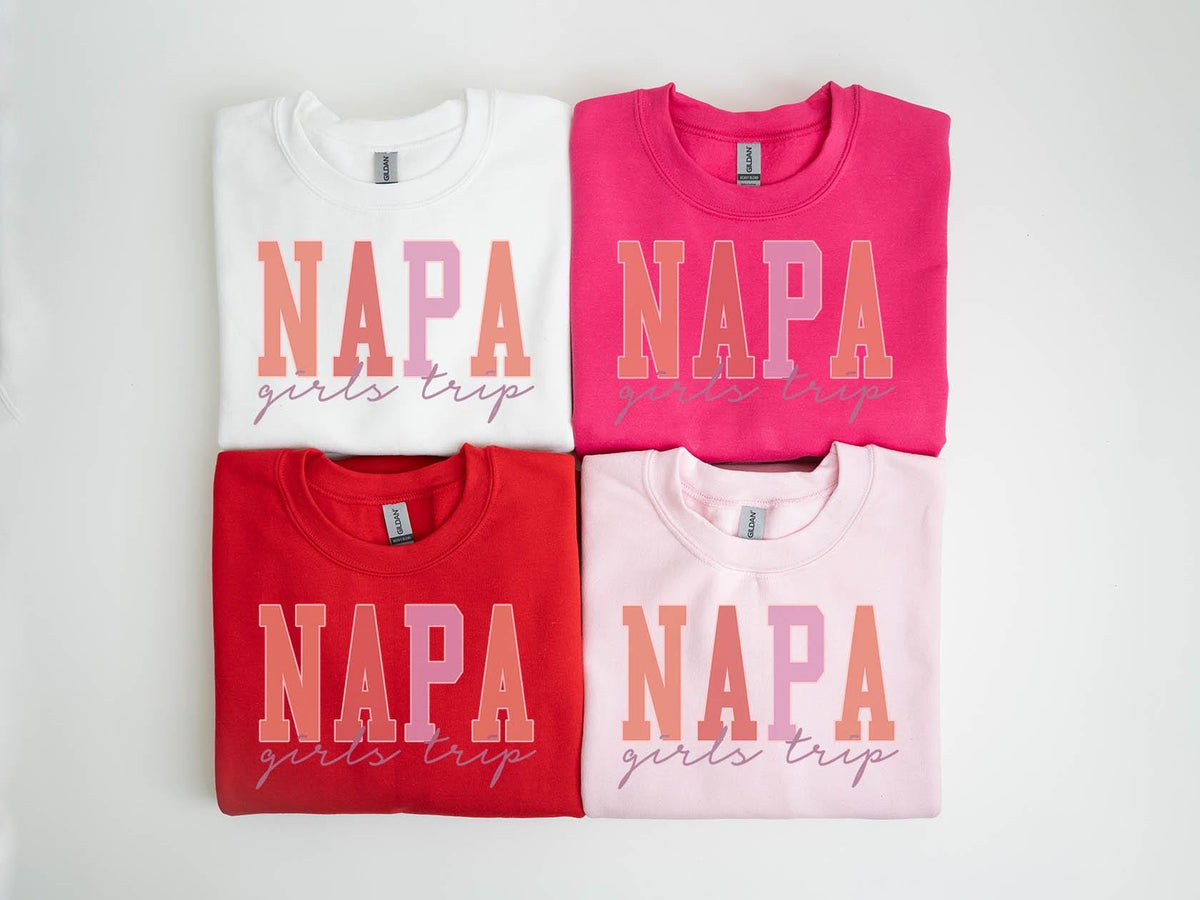 Napa Valley Sweatshirt Girls Trip Sweatshirt Vacation Matching Group Crewneck Shirt Long Sleeve Sweatshirt – Premium Graphic · Must-Have Style