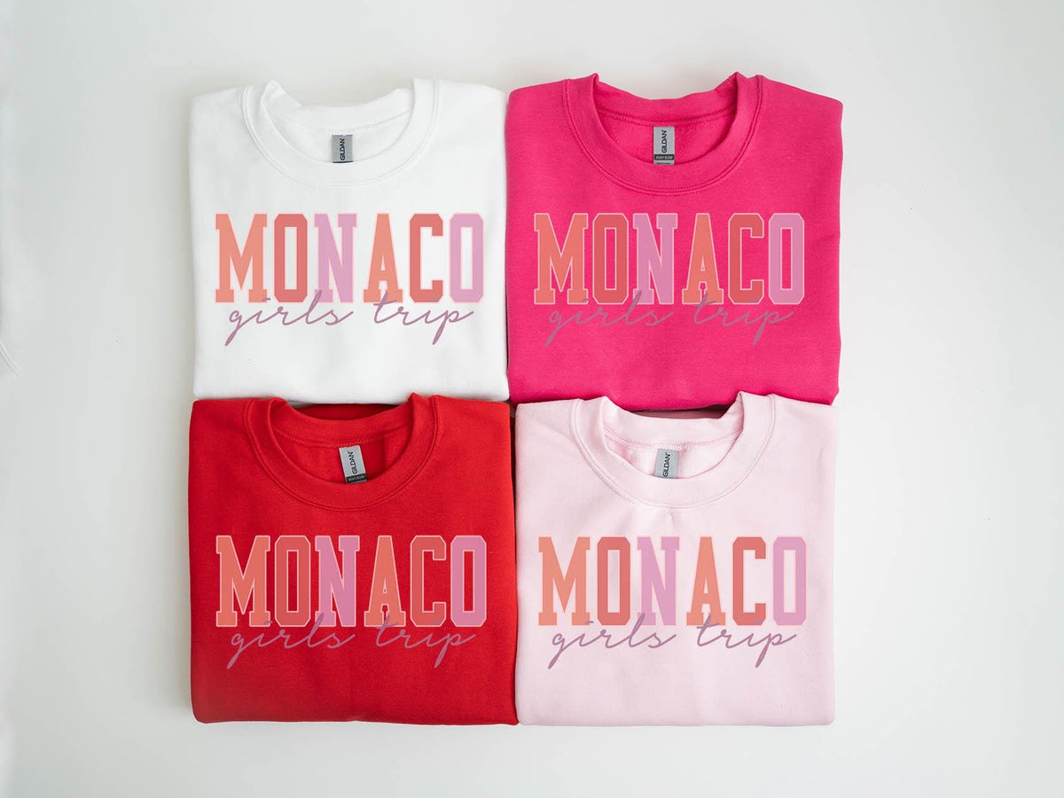 Monaco Sweatshirt Girls Trip Sweatshirt Vacation Matching Group Crewneck Shirt Long Sleeve Sweatshirt – Premium Graphic · Perfect For Daily Wear