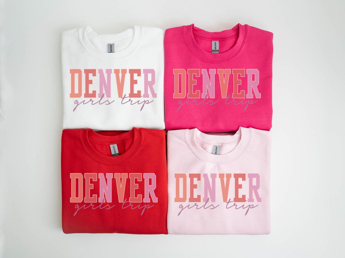 Denver Colorado Sweatshirt Girls Trip Sweatshirt Vacation Matching Group Crewneck Shirt Long Sleeve Sweatshirt – Warm & Stylish · High-Quality Print
