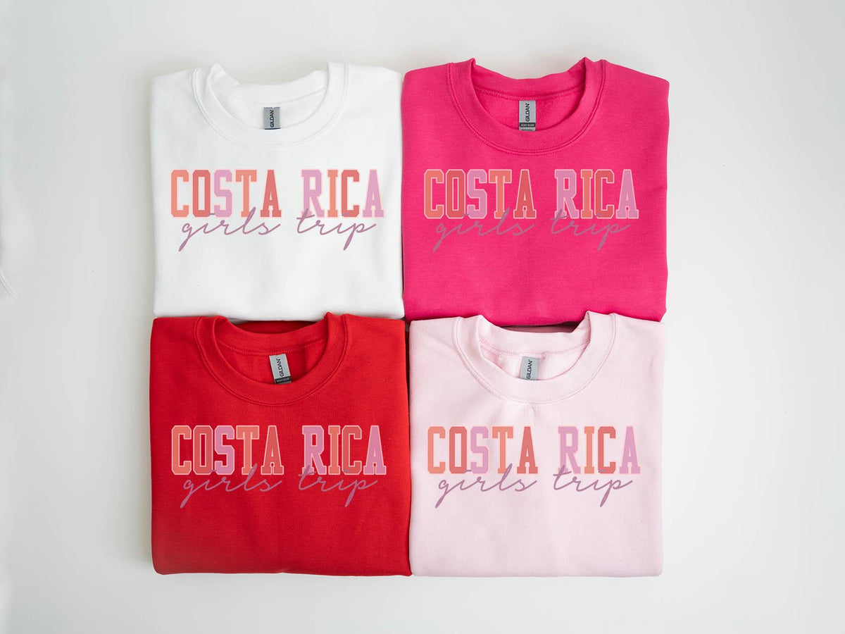 Costa Rica Sweatshirt Girls Trip Sweatshirt Vacation Matching Group Crewneck Shirt Long Sleeve Sweatshirt – Cozy Vibes · Trending Graphic Apparel