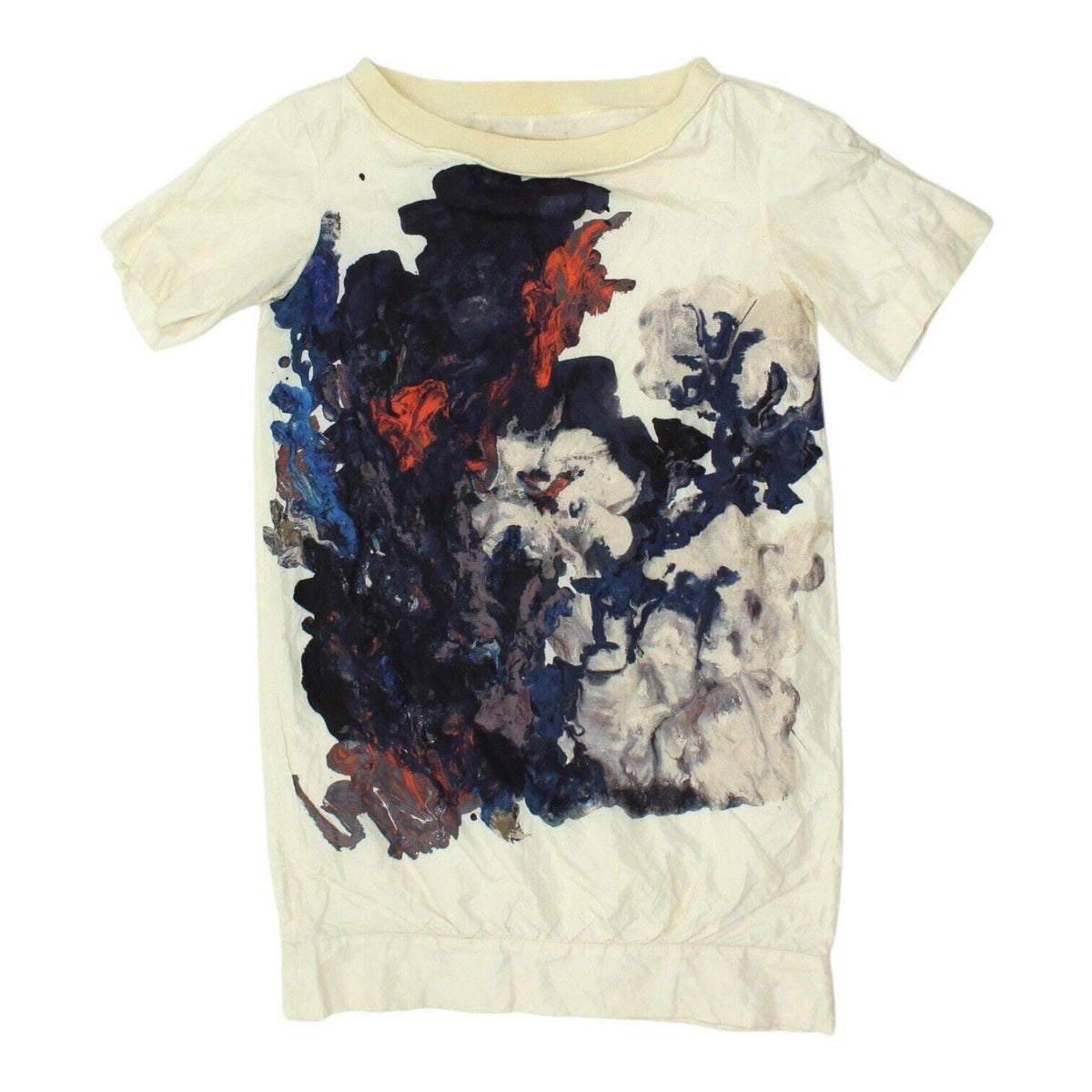Cacharel Womens Beige Short Sleeve Paint Print Tshirt Dress Vintage Designer Graphic Tee – Bold Style · Perfect For Daily Wear