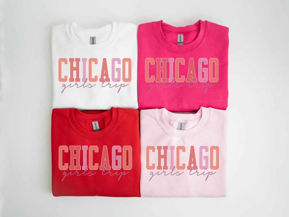 Chicago Illinois Sweatshirt Girls Trip Sweatshirt Vacation Matching Group Crewneck Shirt Long Sleeve Sweatshirt – Soft Feel · Top Pick For Any Outfit