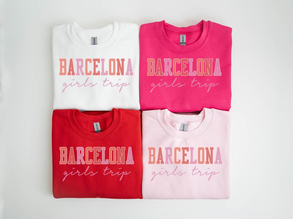 Barcelona Spain Sweatshirt Girls Trip Sweatshirt Vacation Matching Group Crewneck Shirt Long Sleeve Sweatshirt – Bold Style · Perfect For Daily Wear