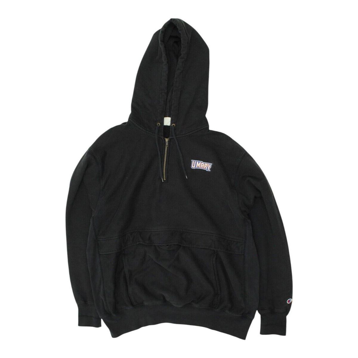 U Mary Mens Black Half Zip Champion Hoodie Vintage University Hoody VTG Hoodie – Soft Feel · Perfect For Daily Wear