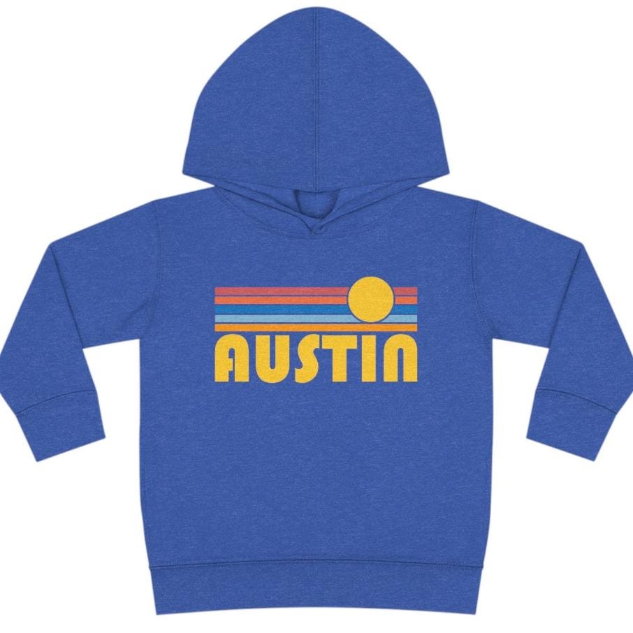 Austin Texas Toddler Hoodie Retro Sunrise Unisex Austin Toddler Sweatshirt Personalization Available Hoodie – Warm & Stylish · Perfect For Daily Wear