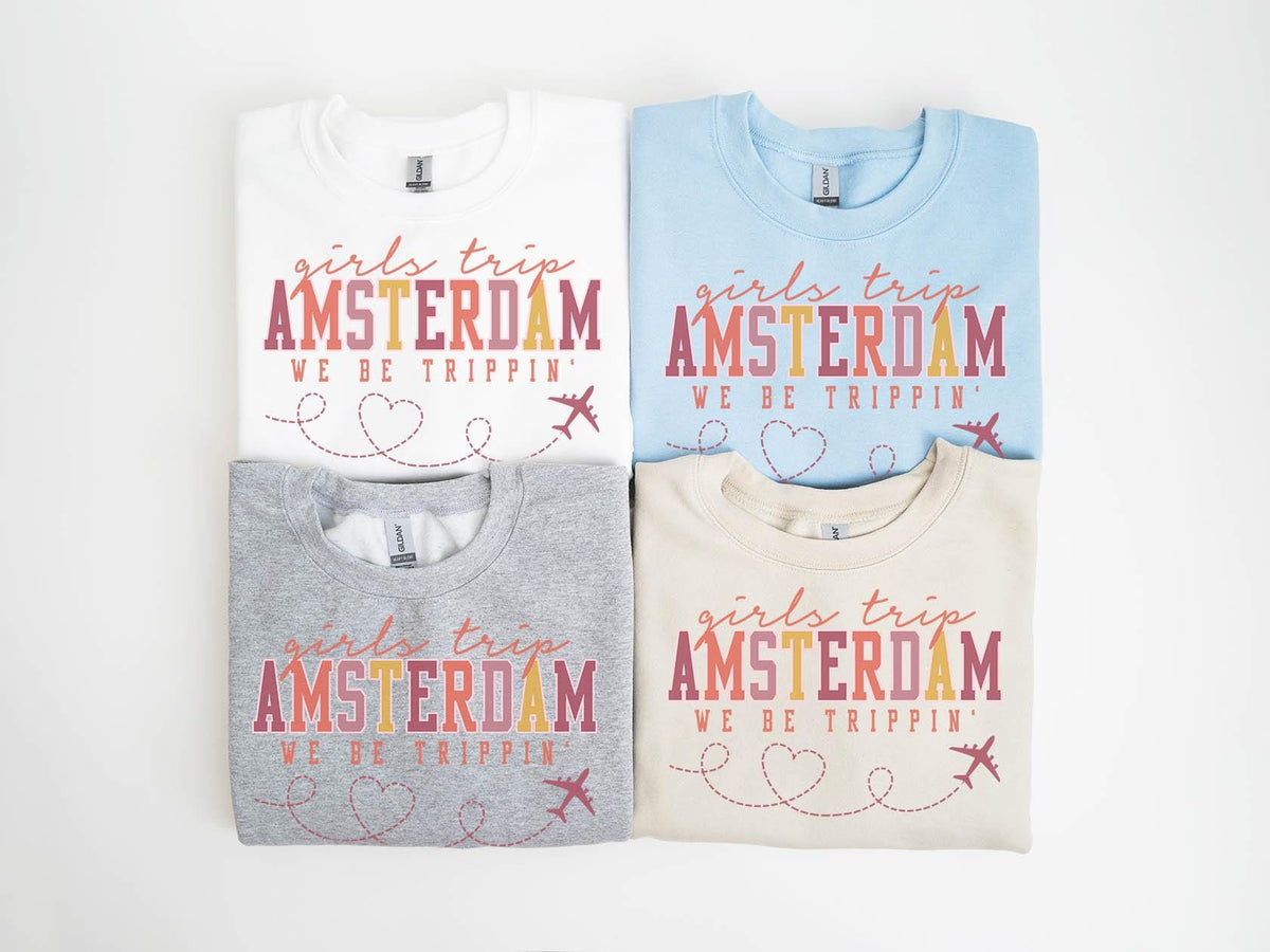Amsterdam Netherlands Sweatshirt Girls Trip Sweatshirt Friends Vacation Matching Group Crewneck Shirt Besties Sweatshirt – Aesthetic Look · Perfect For Daily Wear