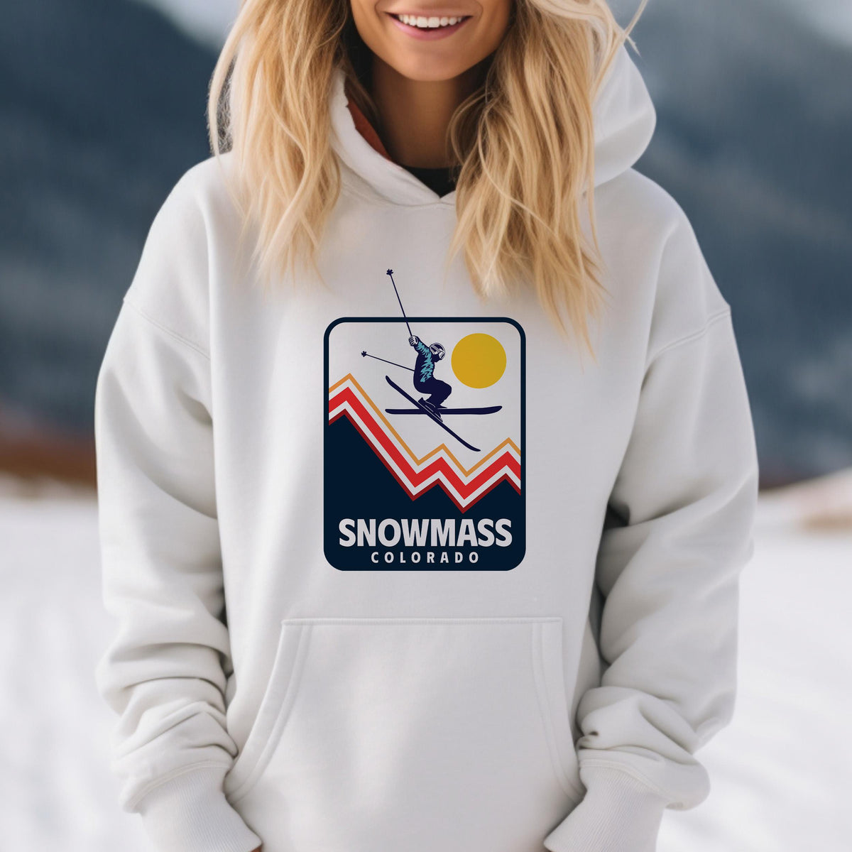 Snowmass Colorado Hoodie Unisex Snow Ski Jump Snowmass Hoodie Sweatshirt Personalization Available Hoodie – Soft Feel · High-Quality Print
