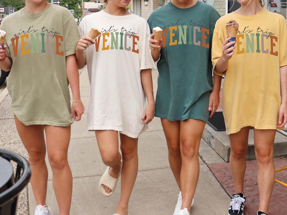 Venice Italy Shirt Venice California Shirt Girls Trip Shirts Vacation T Shirt Matching Group Tshirt Friends Tee for Women Graphic Tee – Soft Feel · Great Gift For Fans