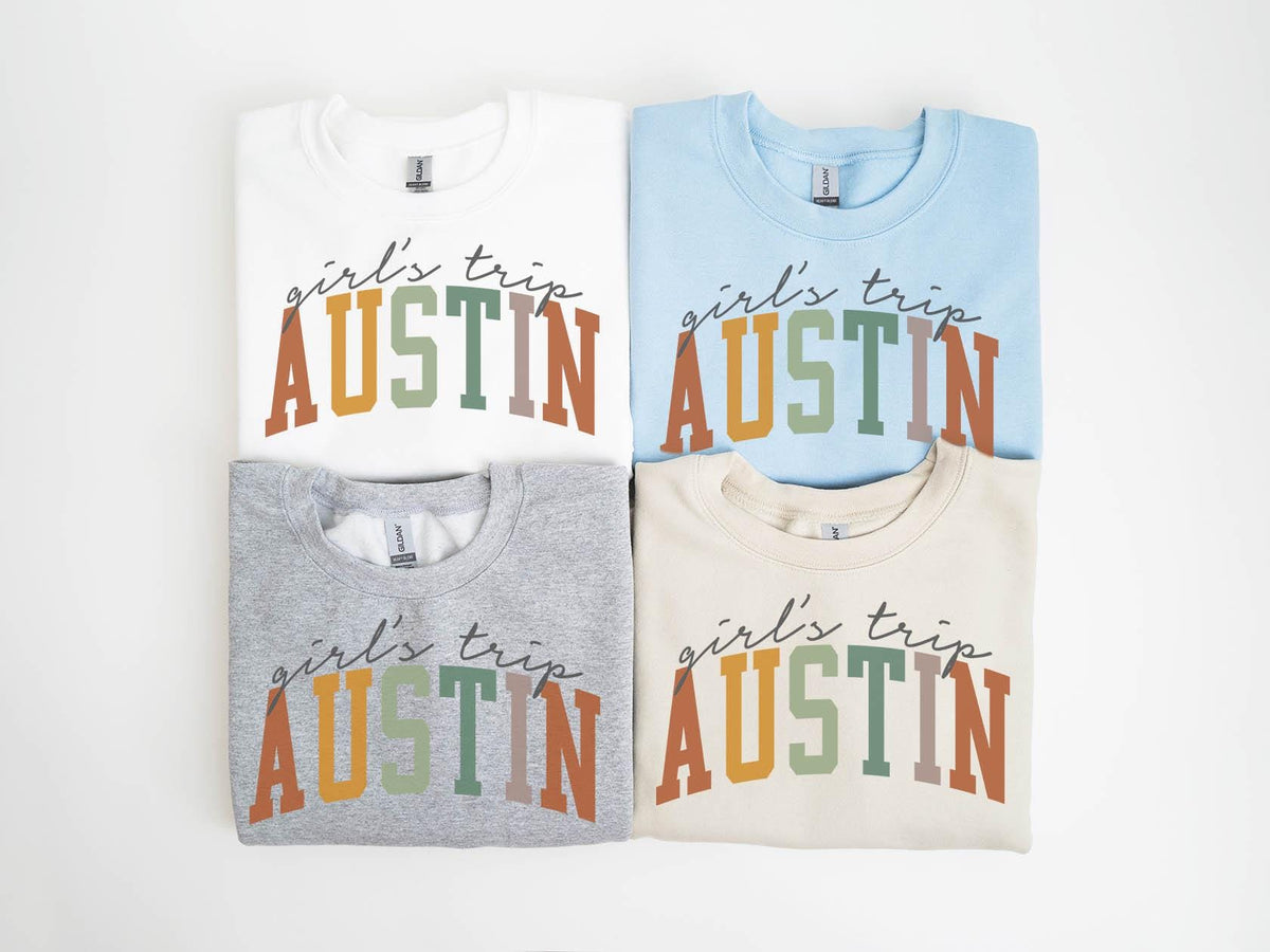 Austin Texas Sweatshirt Girls Trip Sweatshirt Matching Group Crewneck Shirt Long Sleeve Sweatshirt – Aesthetic Look · Perfect For Daily Wear