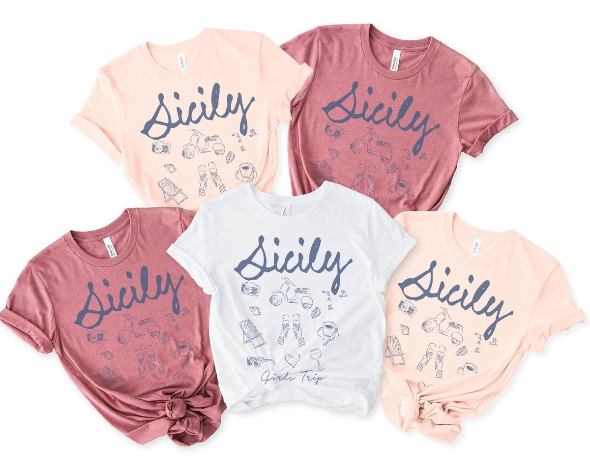 Sicily Italy Shirts Girls Trip Tshirt Girls Trip Favors Matching Vacation Tee Girls Weekend Group Girls Night Out Besties Graphic Tee – Aesthetic Look · Perfect For Daily Wear