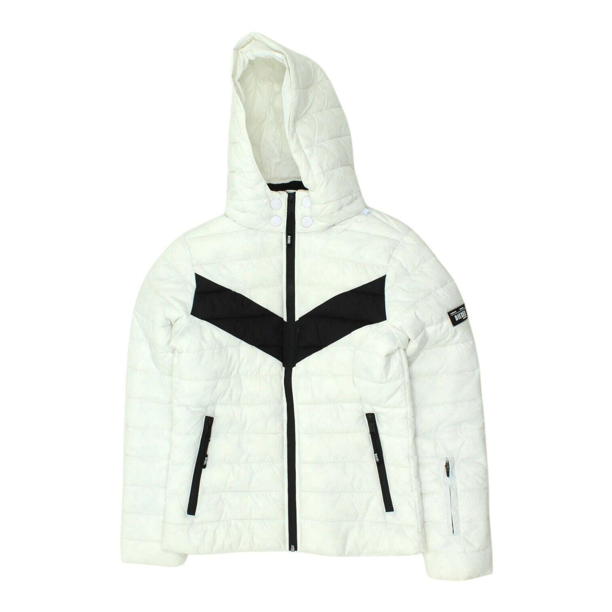Diesel Womens White Hooded Puffer Jacket Outdoors Padded Designer Hoodie Coat Hoodie – Bold Style · Must-Have Style