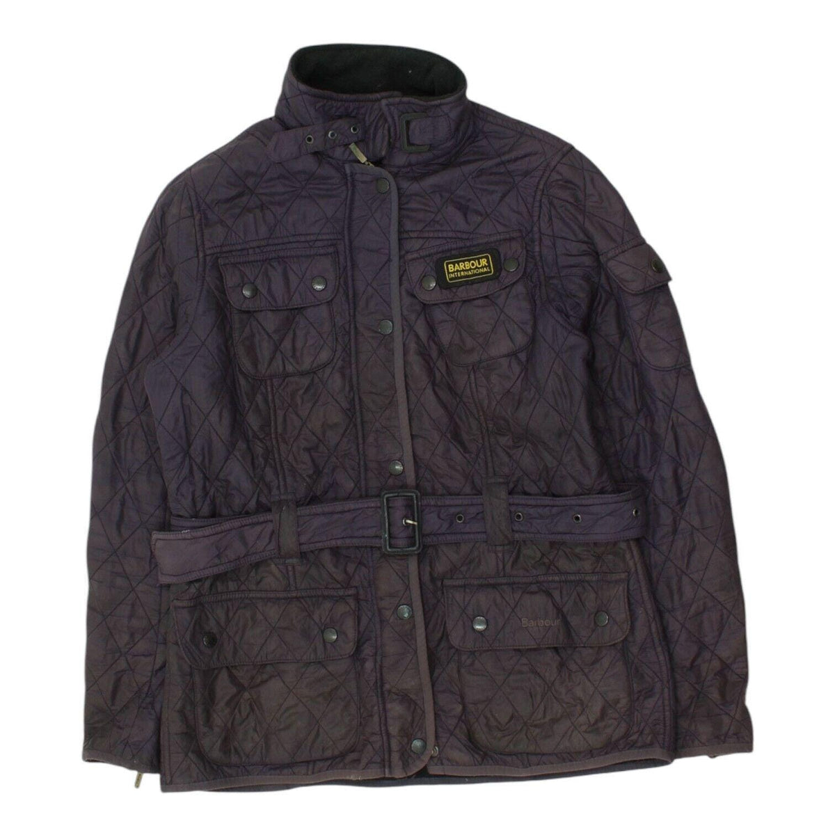 Barbour International Womens Purple Quilted Belted Jacket High End Designer Graphic Tee – Bold Style · High-Quality Print