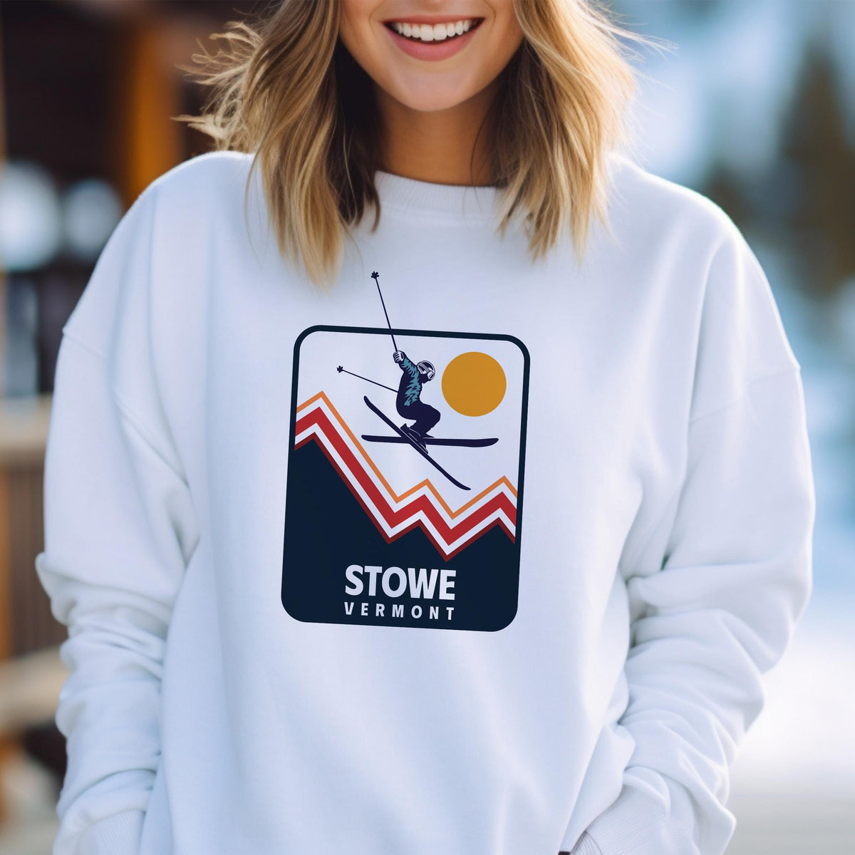 Stowe Vermont Sweatshirt Unisex Snow Ski Jump Stowe Sweatshirt Personalization Available Sweatshirt – Premium Graphic · Great Gift For Fans